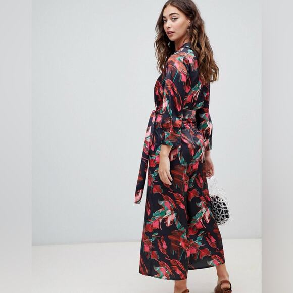 NWT ASOS Lost Ink wide leg jumpsuit with tie waist in abstract floral print XXS - Picture 6 of 16